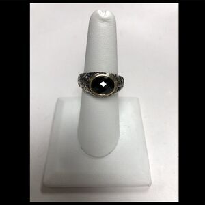 Signed Charles Krypell 18k yellow gold & 925 sterling silver Onyx Ring size 7
